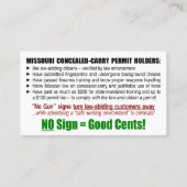 "銃無しお金無し"のミズーリCCWの名刺(1A) 名刺 (裏面)