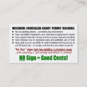 "銃無しお金無し"のミズーリCCWの名刺(1A) 名刺 (裏面)