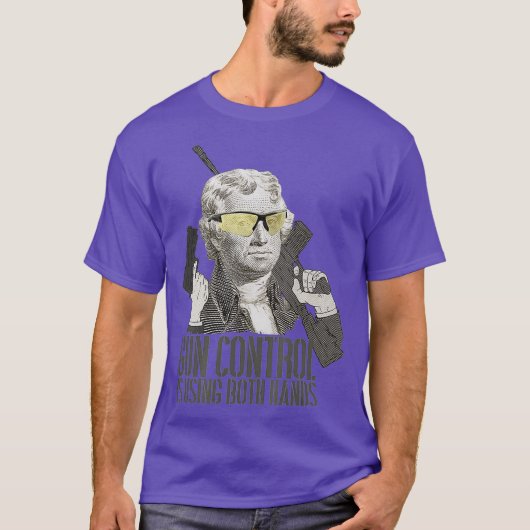 銃規制は両手でトーマス・ジェファーソンを使っている Tシャツ (正面)