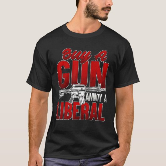 銃買がAを悩ます自由主義の Tシャツ (正面)