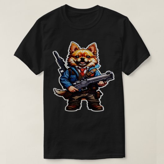 銃1を持つ犬 Tシャツ (デザイン正面)