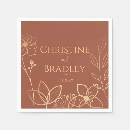 銅および金ゴールド結婚ズ スタンダードカクテルナプキン (正面)