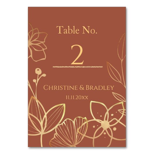 銅および金ゴールド結婚ズ テーブルナンバー (正面)