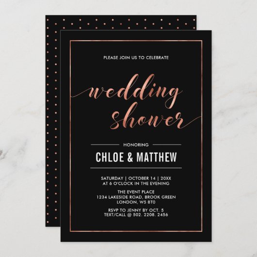 銅および黒 | シンプルモダンウェディングシャワー 招待状 (正面/裏面)