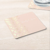 銅かわいらしバラ金ゴールドパイナップル&赤面ピンク スクエアペーパーコースター (アングル)