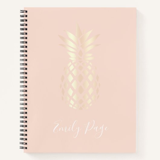 銅かわいらしバラ金ゴールドパイナップル&赤面ピンク ノートブック (正面)