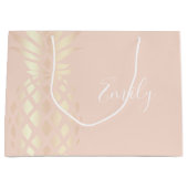 銅かわいらしバラ金ゴールドパイナップル&赤面ピンク ラージペーパーバッグ (正面)