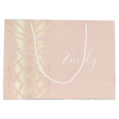 銅かわいらしバラ金ゴールドパイナップル&赤面ピンク ラージペーパーバッグ (裏面)