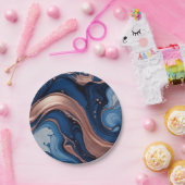 銅とエレガント青の渦巻き旋回を持つ流動的な芸術 ペーパープレート (パーティー)