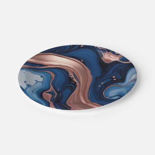 銅とエレガント青の渦巻き旋回を持つ流動的な芸術 ペーパープレート (アングル)