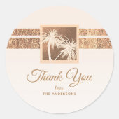 銅とクリームトロピカルパームモダンの結婚木 ラウンドシール (正面)