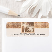 銅とクリームトロピカルパームモダンの結婚木 ラベル (インサイチュ)