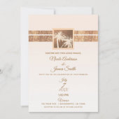 銅とクリームトロピカルパームモダンの結婚木 招待状 (正面)