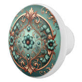 銅とターコイズのリングや輪と花 セラミックノブ (右)