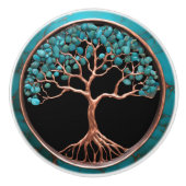 銅とターコイズツリーオンブラック セラミックノブ (正面)