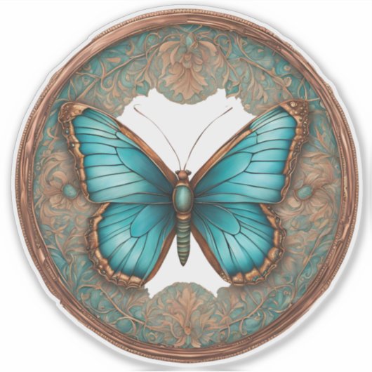 銅とターコイズ蝶 シール (正面)
