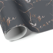 銅とダークブルーが季節とホリー ラッピングペーパー (ロールコーナー)