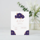 銅とダークブルーのフローラモダン結婚式RSVP 出欠カード (スタンド正面)