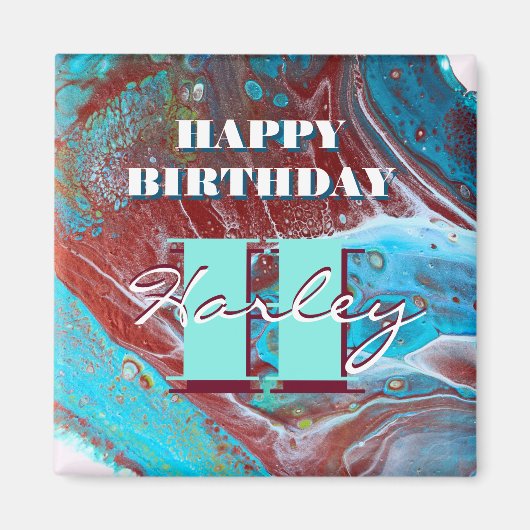 銅とティール（緑がかった色）アクリル流れアート マグネット (正面)