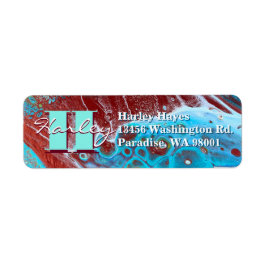 銅とティール（緑がかった色）アクリル流れアート ラベル