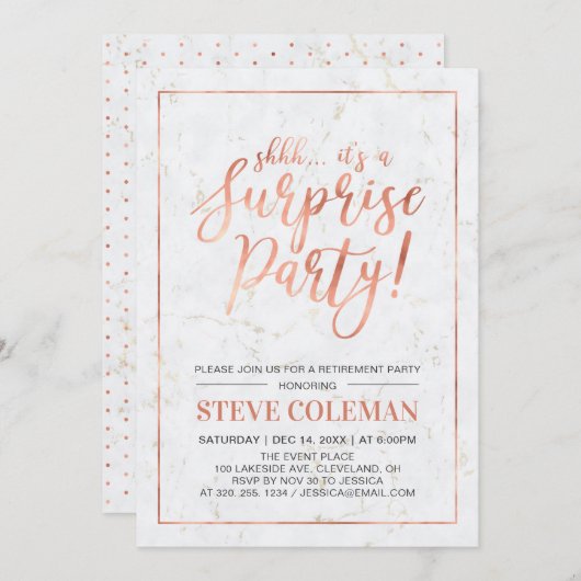 銅と大理石 | 現代のサプライズ退職パーティー 招待状 (正面/裏面)