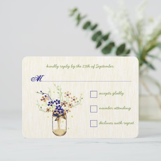 銅と海軍の野生の花のメイソンジャー 出欠カード (スタンド正面)