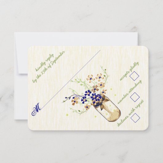 銅と海軍の野生の花のメイソンジャー 出欠カード (正面)