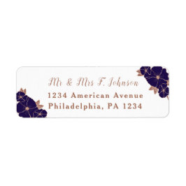 銅と真夜中の青モダンフローラ結婚 ラベル