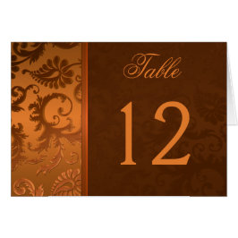 銅と茶色のダマスクのテーブル番号カード