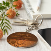 銅と茶色のダマスクの結婚式のお気に入りキーチェーン キーホルダー (側面)