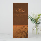 銅と茶色のダマスクの結婚式のメニューカード メニュー (スタンド正面)