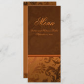 銅と茶色のダマスクの結婚式のメニューカード メニュー (正面/裏面)