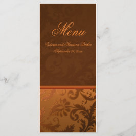 銅と茶色のダマスクの結婚式のメニューカード メニュー