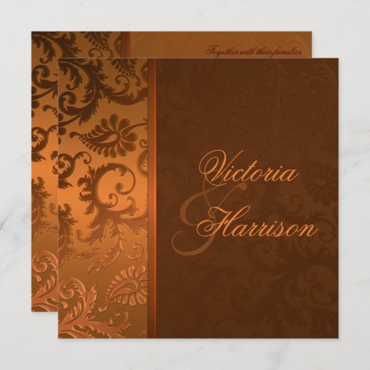 銅と茶色のダマスクウェディング招待状 招待状 (正面/裏面)