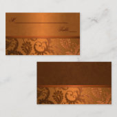 銅と茶色のダマスク座席表 プレイスカード (正面/裏面)