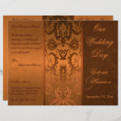 銅と茶色のダマスク結婚式プログラム (正面/裏面)