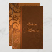 銅と茶色のダマスク結婚式招待状II 招待状 (正面/裏面)