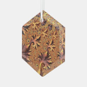 銅と金ゴールドの秋の色葉付きフラクタルアート ガラスオーナメント (正面左)