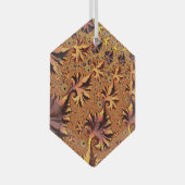 銅と金ゴールドの秋の色葉付きフラクタルアート ガラスオーナメント (正面右)