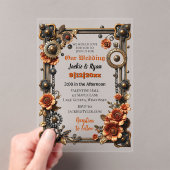銅と金ゴールドスチームパンクゴシック結婚をテーマにした アクリル招待状 (インサイチュ (ポータブル))