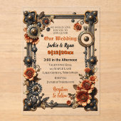 銅と金ゴールドスチームパンクゴシック結婚をテーマにした アクリル招待状 (正面)