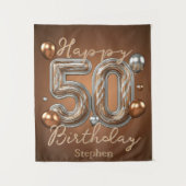 銅と銀のメタリックバルーン 50歳の誕生日 タペストリー (正面)