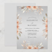 銅と銀の芍薬の結婚式 招待状 (正面/裏面)