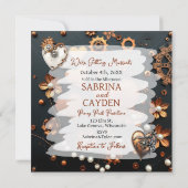 銅と銀の金属スチームパンク結婚ズ 招待状 (裏面)