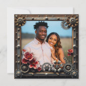 銅と銀の金属スチームパンク結婚ズ 招待状 (正面)