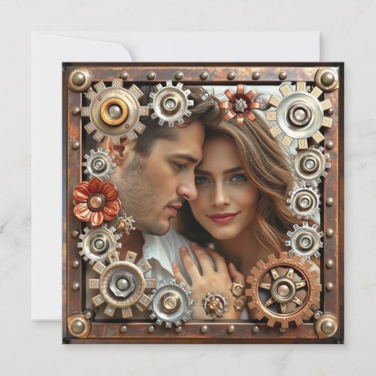 銅と銀スチームパンク結婚式招待状 招待状 (正面)