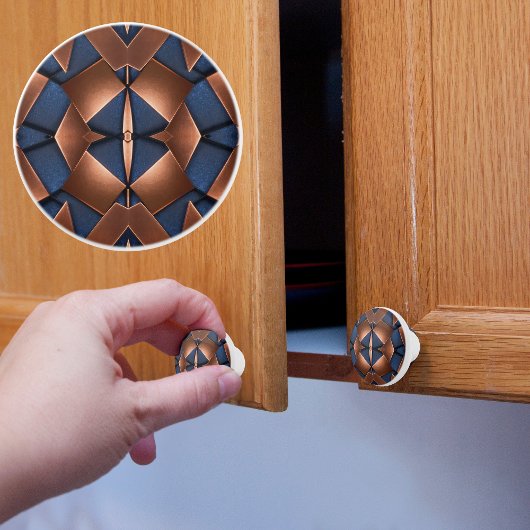 銅と青のパターン セラミックノブ