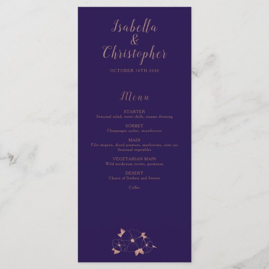 銅と青のフローラモダンのメ結婚ニュー メニュー (正面)