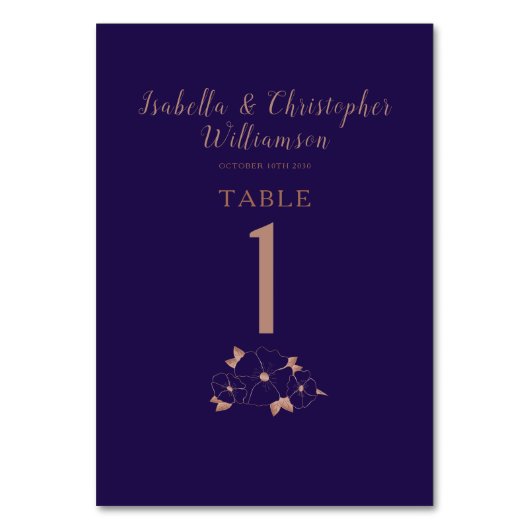 銅と青のフローラモダン結婚のテーブル番号 テーブルナンバー (正面)