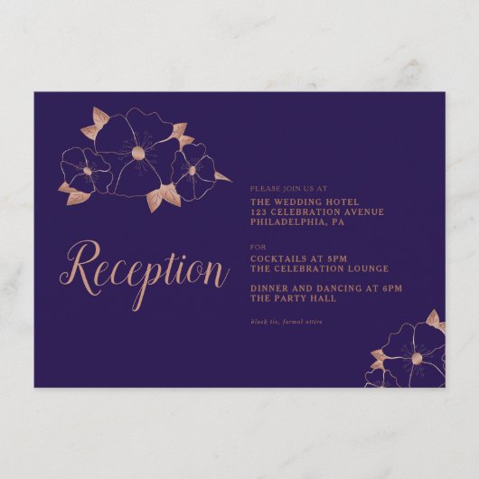 銅と青のフローラモダン結婚披露宴 エンクロージャーカード (正面)